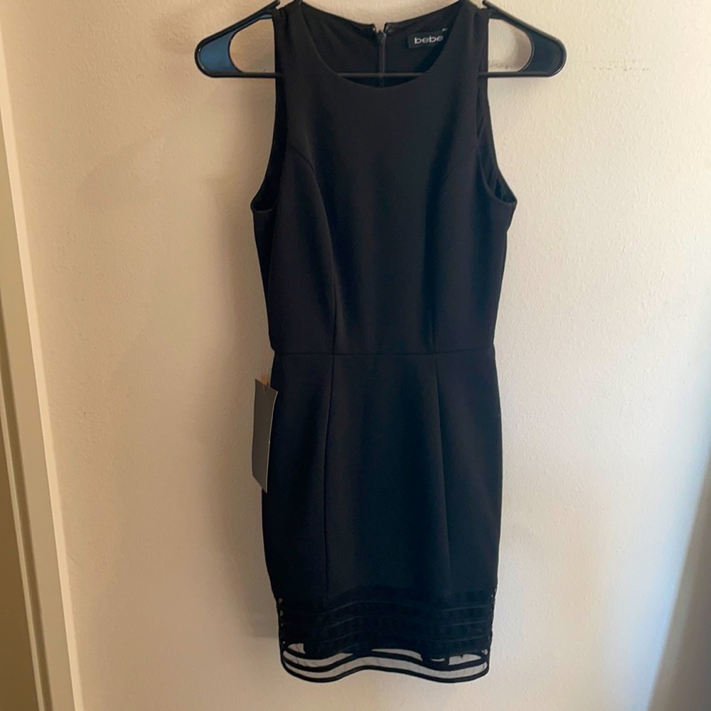 Bebe Black XXS Sleeveless Dress with Mesh Detail